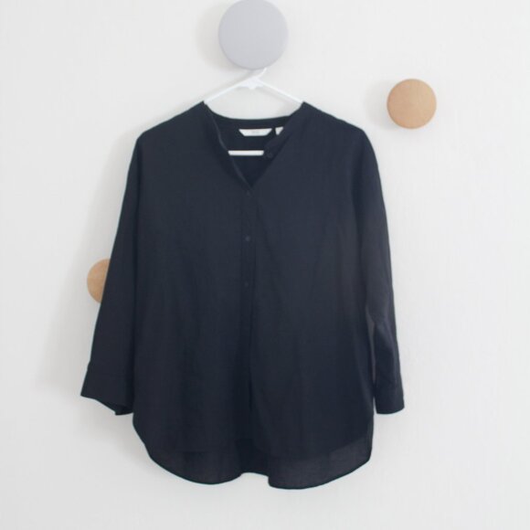 Uniqlo Collarless Button Down Long Sleeve Linen Top - Size Large - Picture 1 of 8